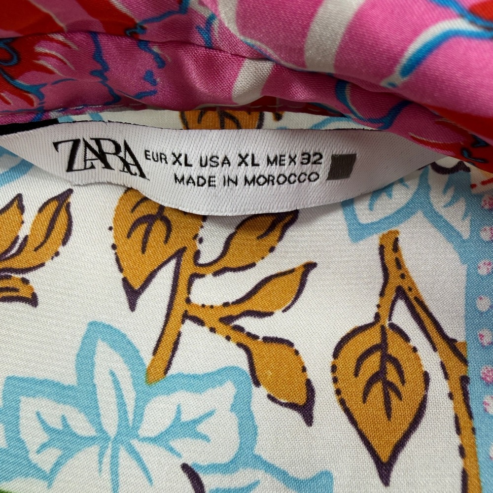 Zara Floral Patchwork Print Satin Shirt Womens XL Multicolor Long Sleeve Button - Picture 3 of 7